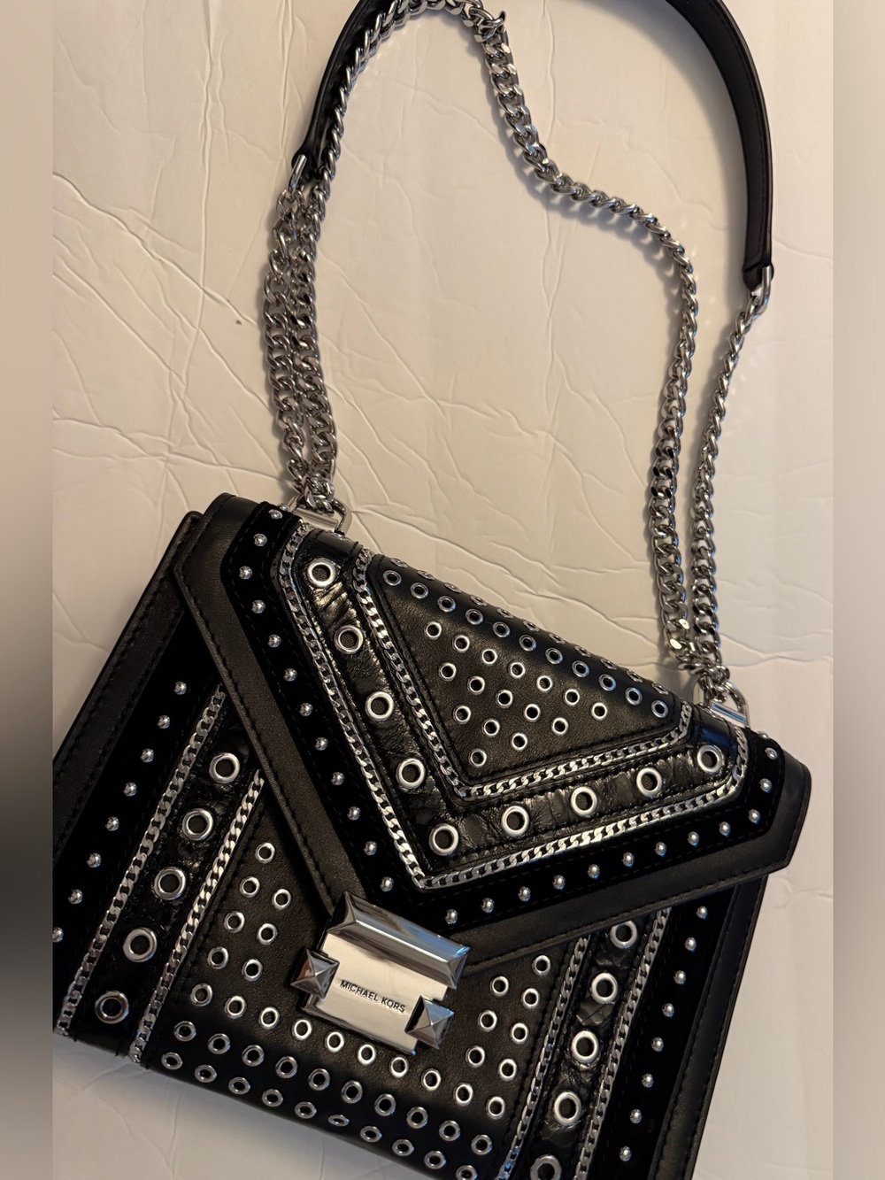 Michael Kors Black Whitney grommeted/ Studded Leather convertsble Shoulder Bag - Picture 7 of 10